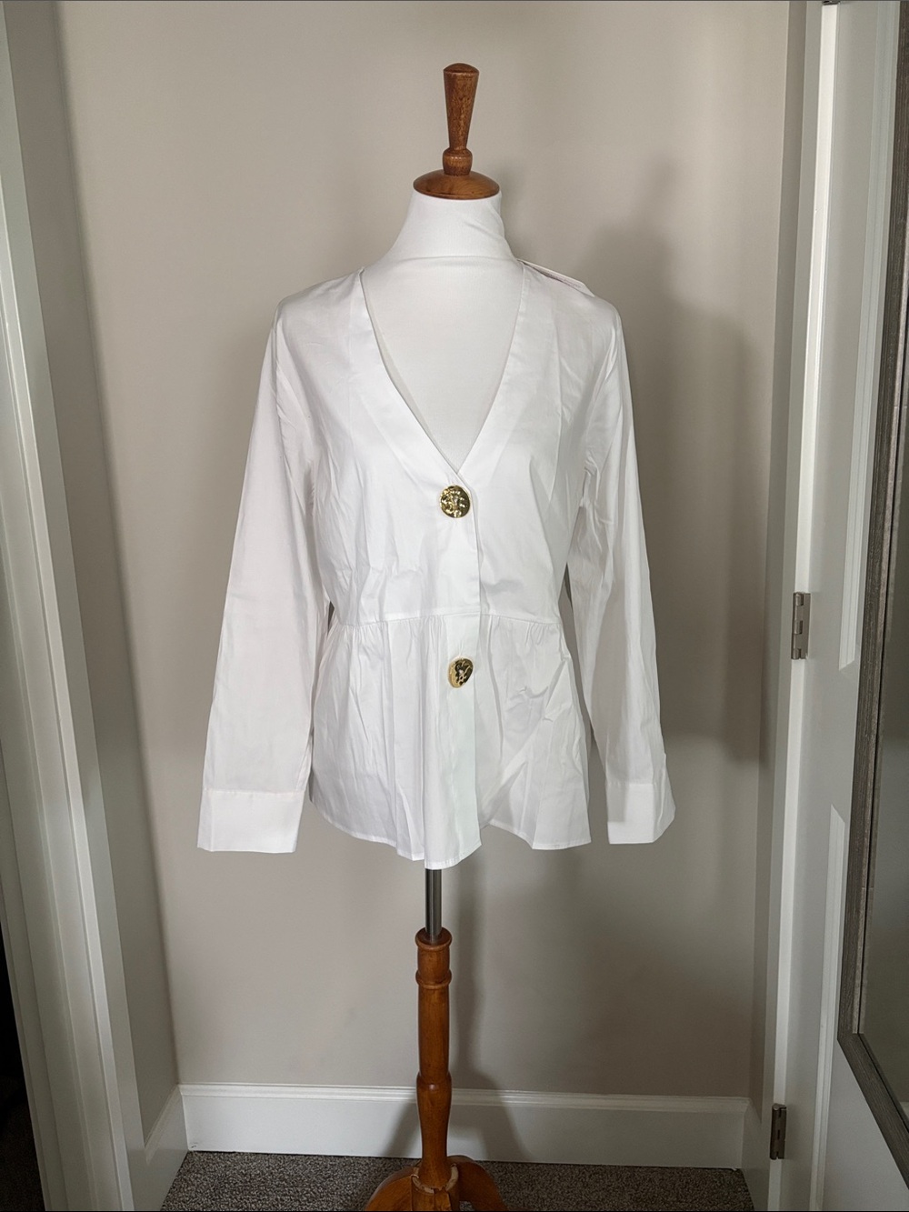 White Button-Front Women's long sleeve blouse